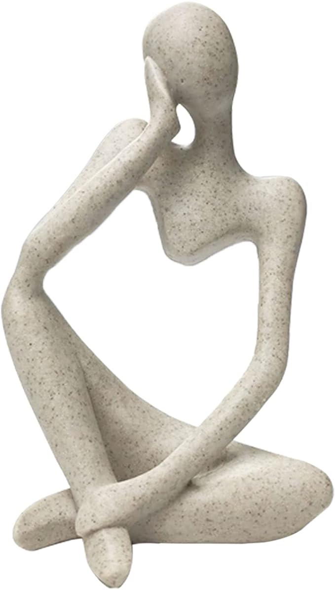 Sandstone Resin Thinker Style Abstract Sculpture Statue Collectible Figurines Home Office Bookshelf Desktop Decor(Sandstone - Left Reverie)