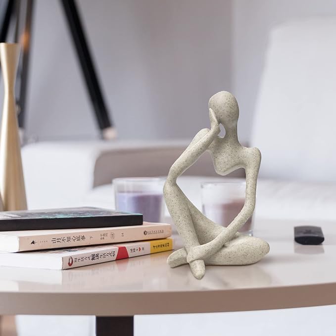 Sandstone Resin Thinker Style Abstract Sculpture Statue Collectible Figurines Home Office Bookshelf Desktop Decor(Sandstone - Left Reverie)