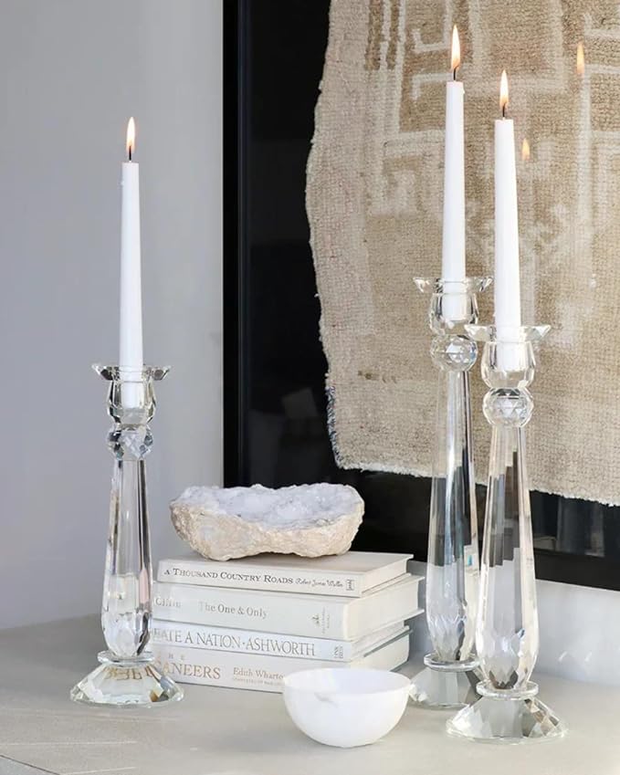 Crystal Candlesticks Set of 3 Decorative Candle Holders, Classic Design for Weddings, Dining and Party