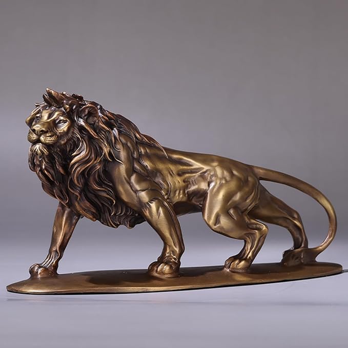 Golden Bronze Lion King Sculpture Copper Animal Sculpture Desktop Display Office Decoration Symbolizing Wealth and Fortune, This Piece Makes a Bold Statement!