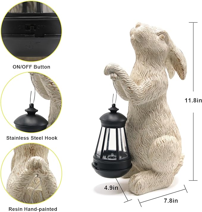 Garden Statues Rabbit with Solar Lights-Easter Decorations Outdoor Rabbit Decor for Lawn