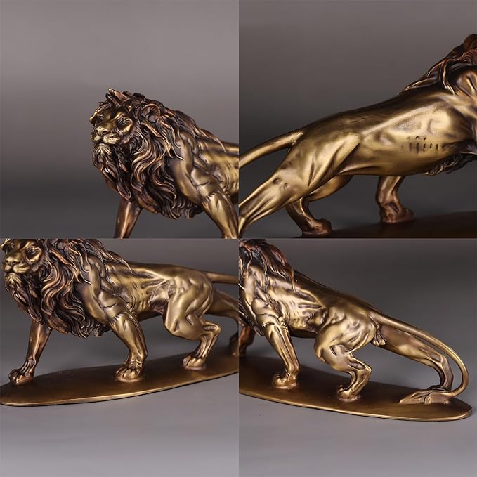 Golden Bronze Lion King Sculpture Copper Animal Sculpture Desktop Display Office Decoration Symbolizing Wealth and Fortune, This Piece Makes a Bold Statement!