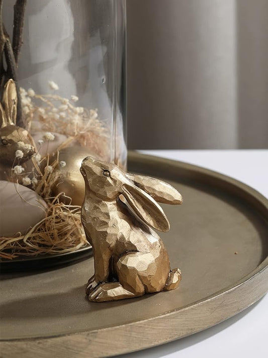 Golden Polyresin Bunny Decor Rabbit Figurines, Easter Bunny Statue Set of 3 for Spring Tabletop Decor